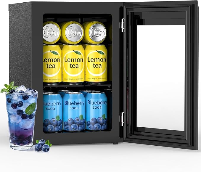 COWSAR Commercial Beverage Refrigerator 24-Can Mini Fridge, Countertop Wine Cooler Small Adjustable Digital Thermostat, LED Light, Freestanding Countertop Drink Refrigerator for Home, Bar & Office