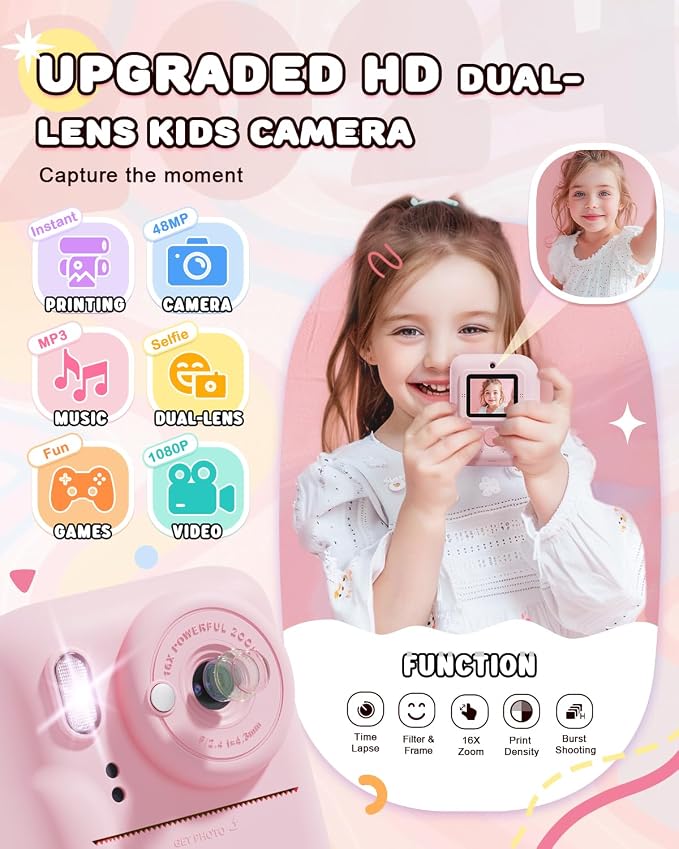 JOYJAM Kids Camera Instant Print, Upgrade Dual-Lens Selfie Digital Camera