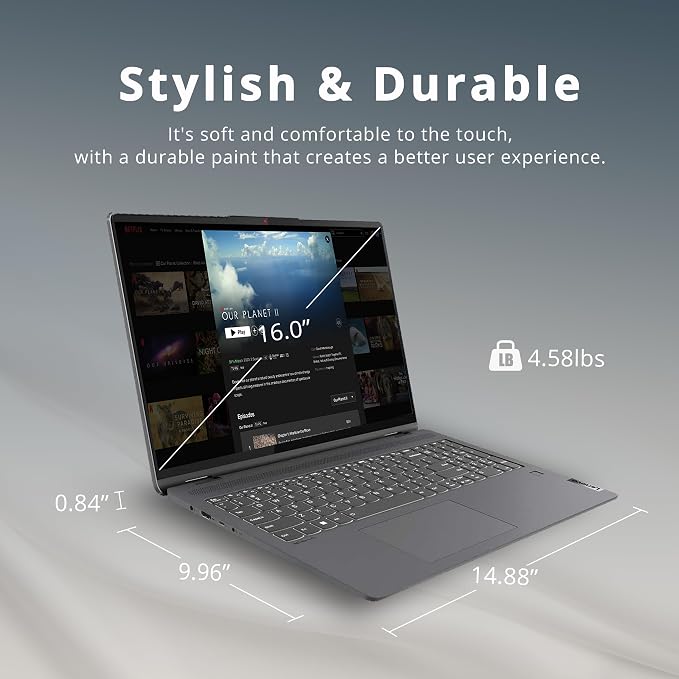 Lenovo IdeaPad Flex 5 16"" 2-in-1 2.5K IPS Touchscreen Laptop, Intel Core i7-1255U, 16GB RAM, 1TB SSD, Backlit Keyboard, Fingerprint Reader, Win 11 Pro, Storm Grey, 32GB Hotface USB Card, Gray