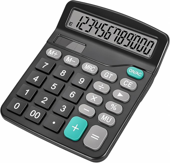 Desktop Calculator with Big Buttons, Dual Power Source, Solar and Battery
