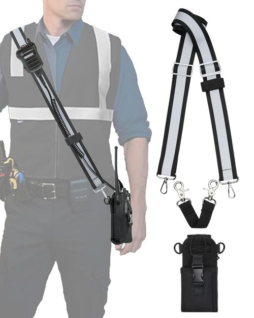 Juecstr Radio Holster Set, Includes Adjustable Wide Reflective Radio Strap, Metal Clips and Moveable Mic Holder. Anti-Sway Strap for Medical Calls, Warehouse, Construction