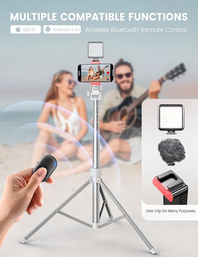 71'' Phone Tripod Stand, Extendable Reinforced Aluminum Phone Stand