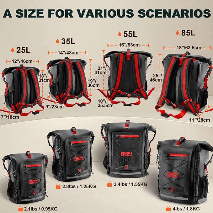 OSAH DRYPAK Waterproof Backpack Dry Bag 25L/35L/55L/85L – Heavy Duty Roll-Top
