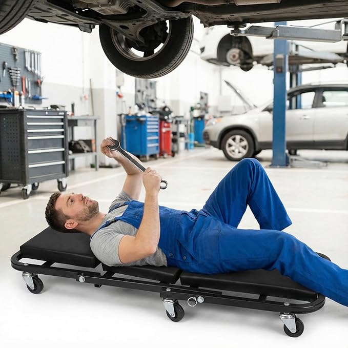 WEEK NINE 36 Inch Foldable Z Creeper Seat, 2 in 1 Rolling Chair and Work Bench for Garage Auto Repair, 330 LBS Capacity, Black