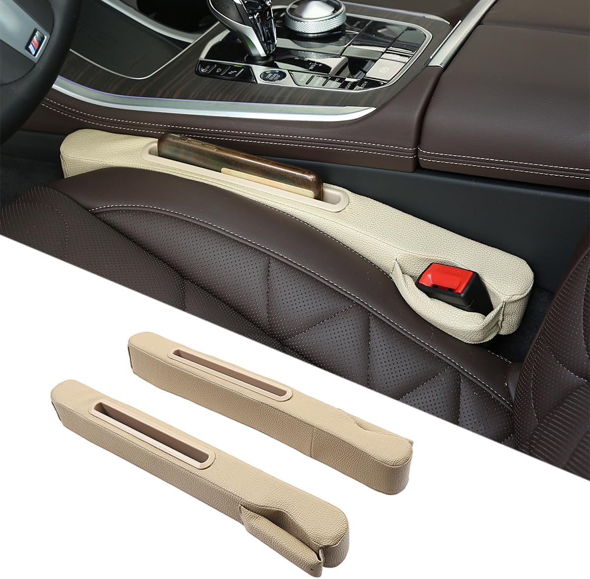 2 Pack Car Seat Gap Filler Organizer for Driver Side and Passenger Side Auto Center Console Side Filler Filler for Car Front Seat (Beige 2 pcs)