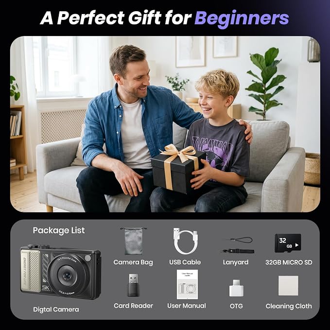 5K Digital Camera for Photography, 2026 Latest 80MP Autofocus WiFi Vlogging