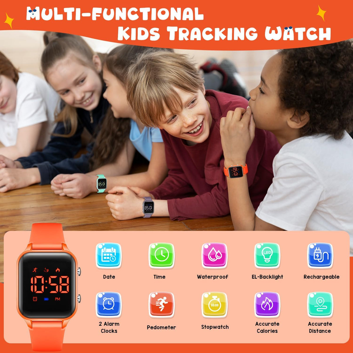 Skiennix Kids Digital Watch - Waterproof Sports Watch with Fitness Tracker & Pedometer | Ages 5-14