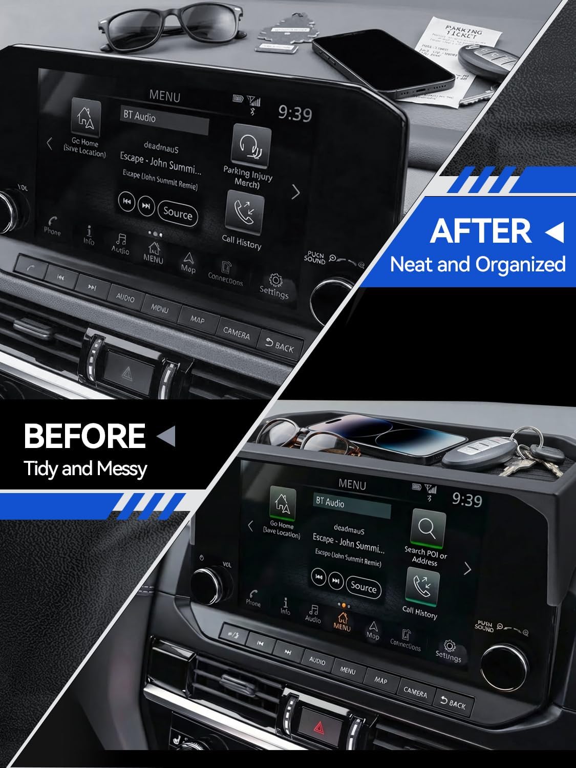 for Pathfinder Dashboard Center Console Organizer 2026 2025 2024 2023 2022 Pathfinder SL/Platinum/Rock Creek Accessories 9’’ Behind Screen Organizer Box Dash Tray-Only for 9" Screen