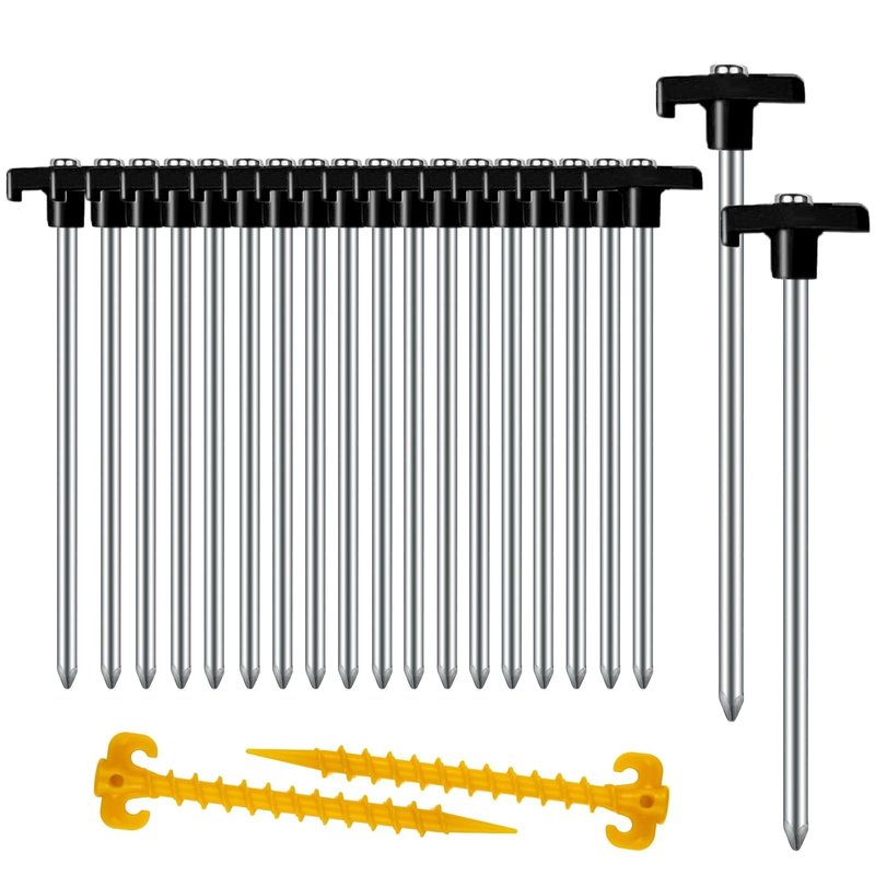 Tent Stakes Heavy Duty Camping Stakes,AVOFOREST 9.8inch Non-Rust Metal Tent Pegs Ground Stakes Tent Spikes Camping,Garden,Hiking Black (Black 20+2pcs, 10IN)