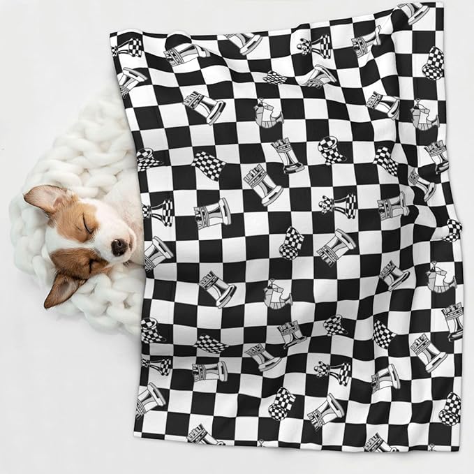 Double Sided Pet Mat for Dog Bed Topper Cat Blanket Furniture Protector, Checkered Race Waving Flag, Reversible Plush with Tactile Dot Pattern for Style Change