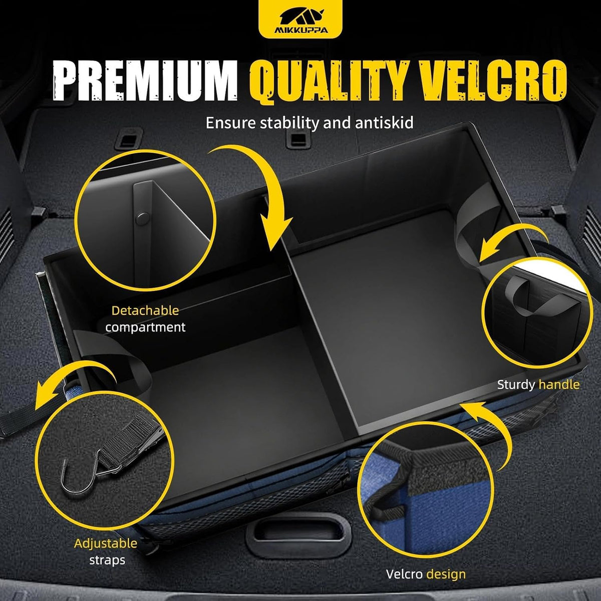 MIKKUPPA Car Trunk Organizer - 65L Collapsible Trunk Organizer with Lid, Sturdy Car Storage for SUV Auto Truck Van with Adjustable Straps and Non Slip Bottom (Blue)
