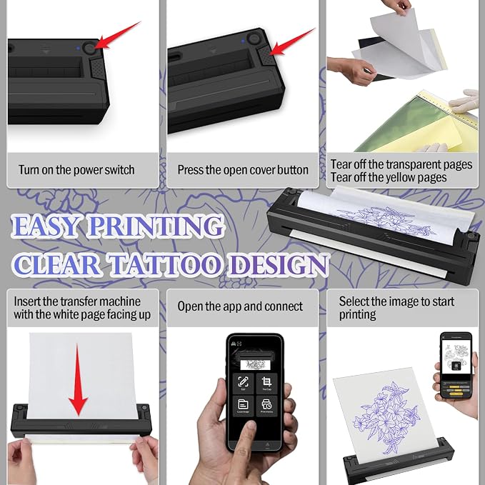 Wireless Tattoo Stencil Printer, Portable Bluetooth Thermal Tattoo Printer