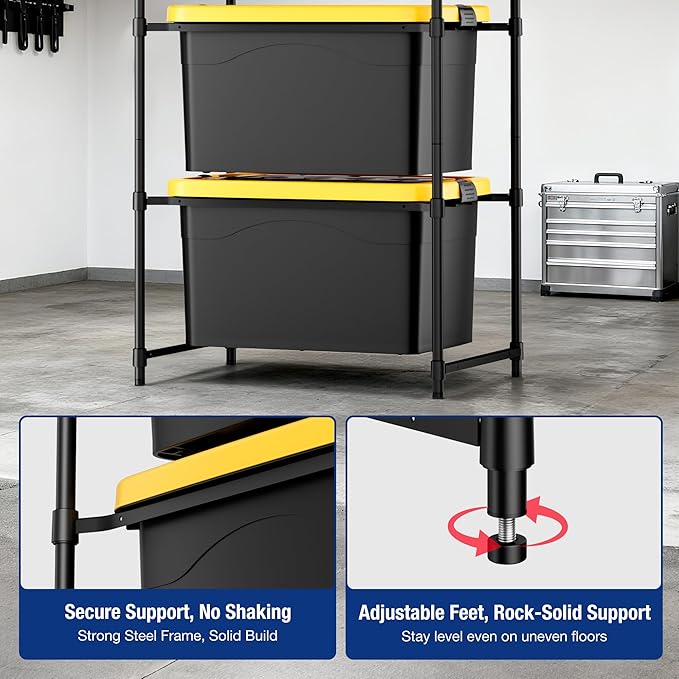 WORKPRO 2 Pack 5-Tier Tote Storage Rack, Heavy-Duty 27 Gallon Tote Storage Rack Holds 10 Totes, 1050 LBS Storage Bin Rack for Garage, Kitchen, or Basement, 30.5"x22.5"x69", Black