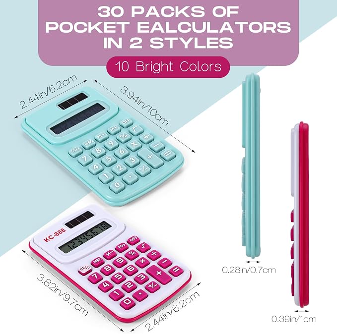 Flutesan 30 Pack Pocket Calculator Small Battery Powered Bulk Mini Size 4