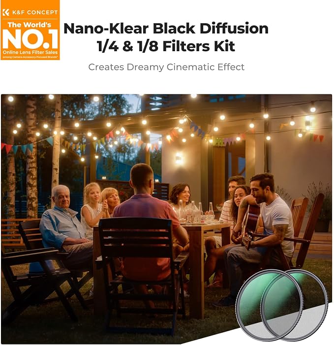 K&F CONCEPT 52mm Black Diffusion 1/4 & 1/8 Filters Kit Mist Cinematic Effect