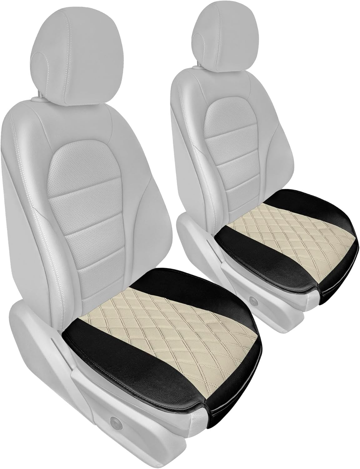 FH Group Car Seat Cushion Pads Front Set Blue Faux Leather Automotive Seat Cover Cushion Pads - Universal Fit, Airbag Compatible Car Seat Cushion Pad with Front Pocket for SUV, Sedan, Van