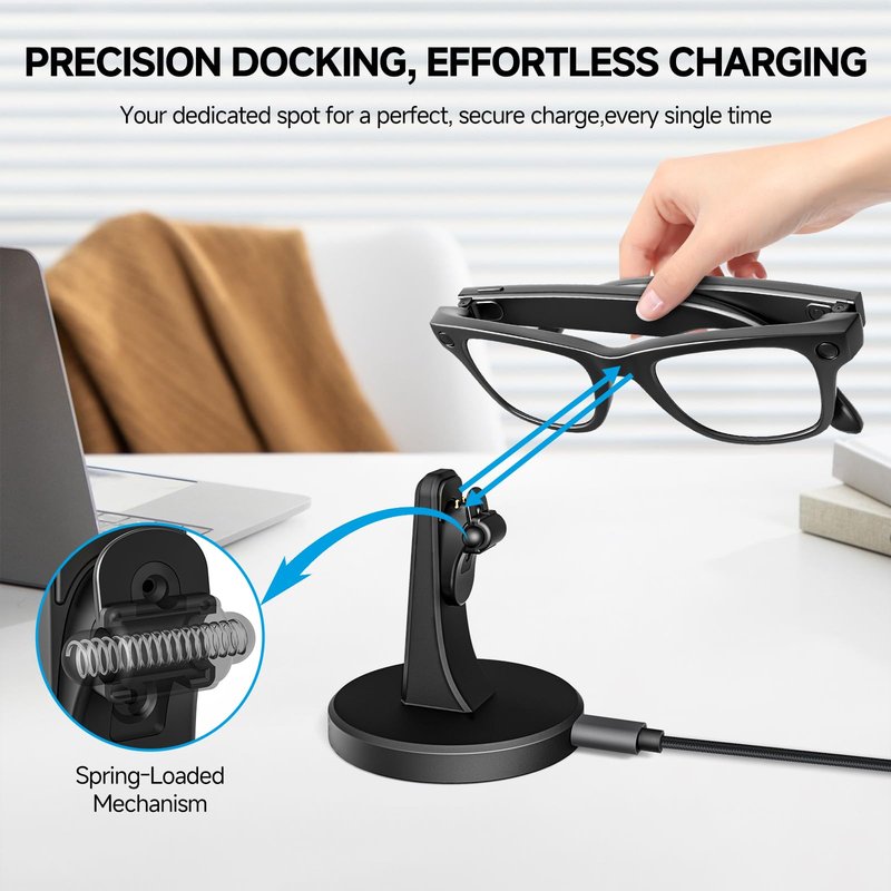 TUZTUALA Charger for Ray Ban Meta with 60W USB-C Cable, Fast Charging Stand with Scratch-Free Silicone & Anti-Slip Base, Accessories Compatible with Meta RayBan Wayfarer, Skyler & Headliner Glasses