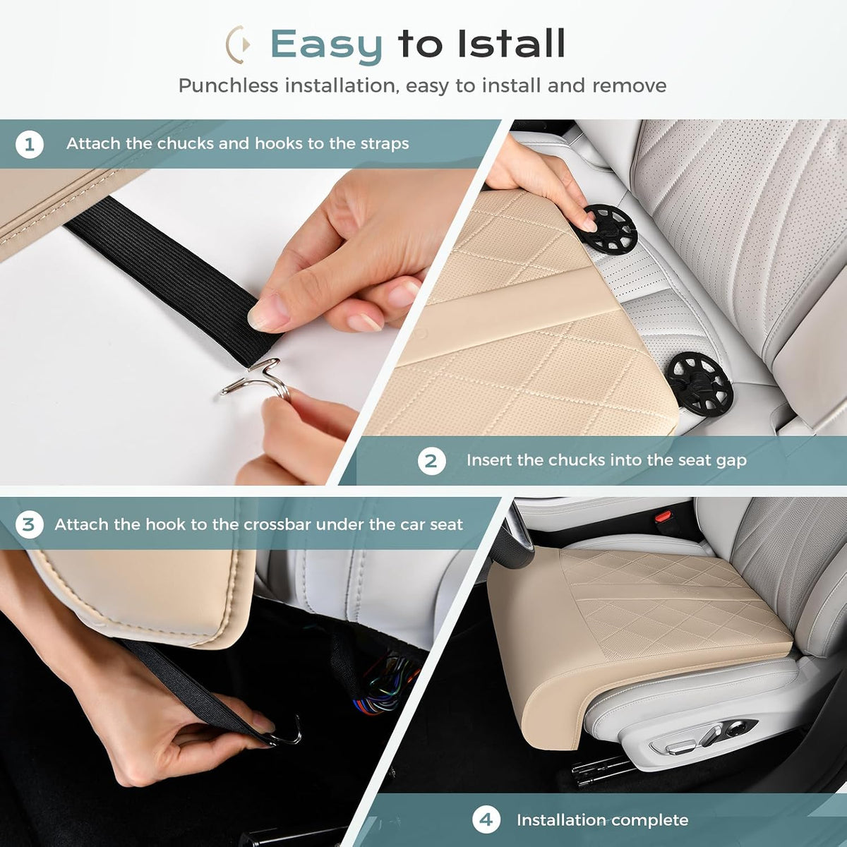 Coverado Car Seat Extender Leg Support, Leather Leg Support Cushion for Driving, Leg Extender Pad, Waterproof Car Seat Cushion Universal Fit for Most Cars, Beige