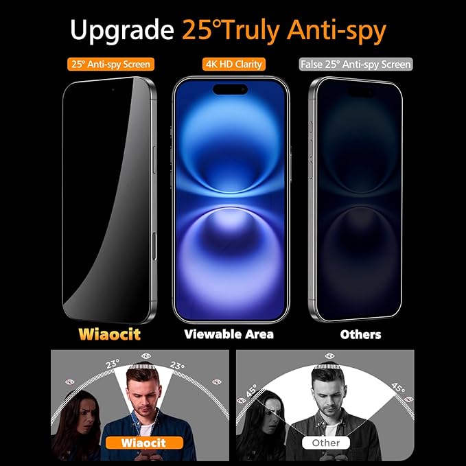 Wiaocit 3 Pack Tempered Glass Privacy Screen Protector