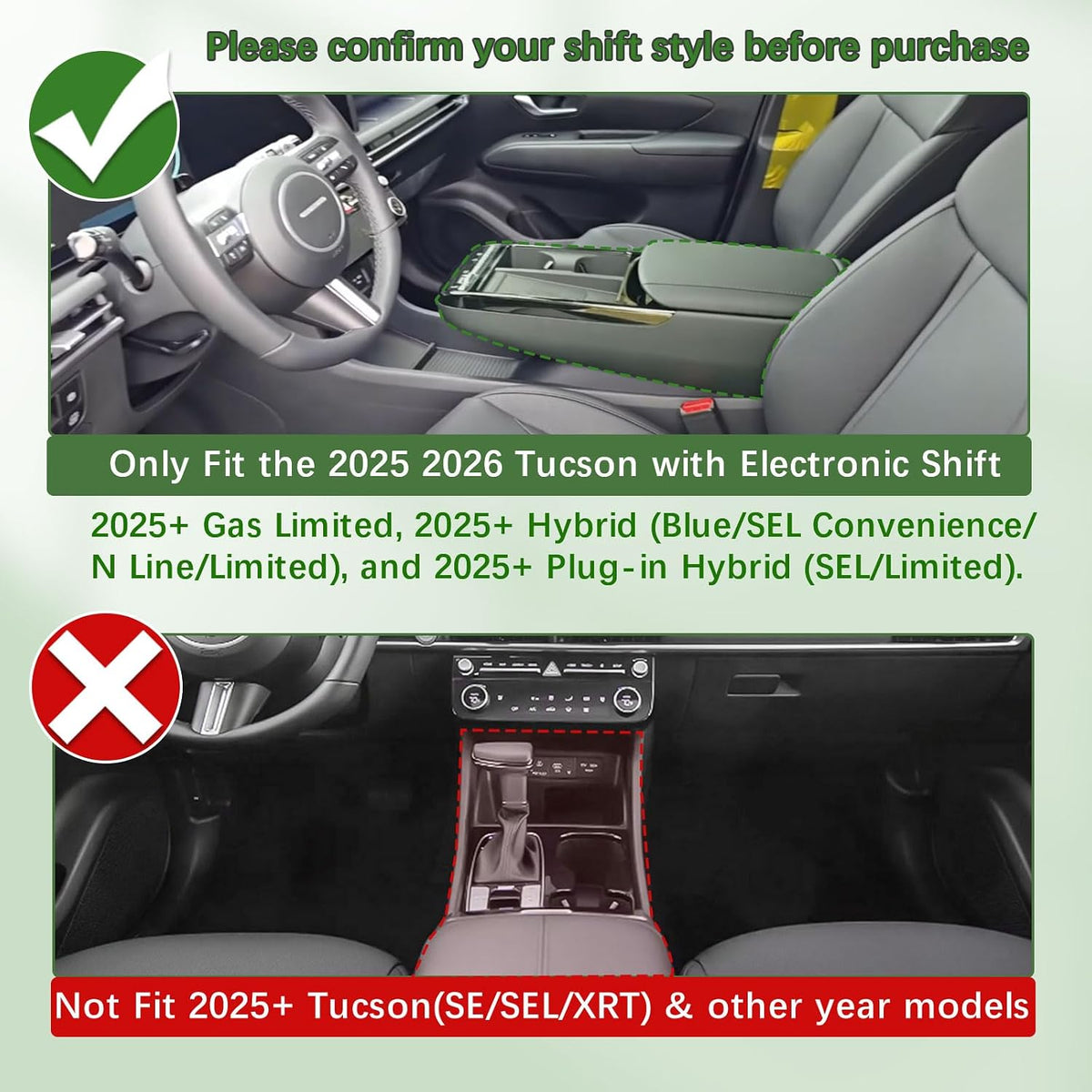2-Pack Center Console Organizer for 2025 2026 Hyundai Tucson Hybrid/Limited