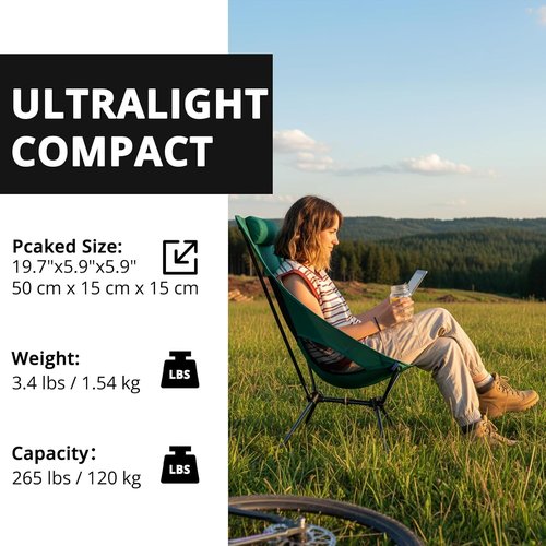 CAMEL CROWN High Back Camping Chair - Portable Folding Design with Pillow for Outdoor Adventures