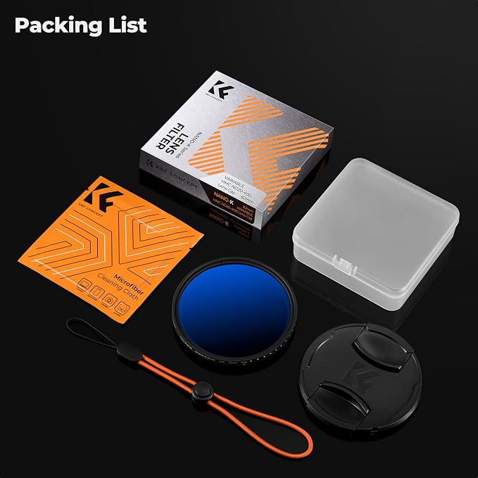 K&F CONCEPT 77mm Variable ND Lens Filter ND2-ND400 + Filter Cap + Cleaning