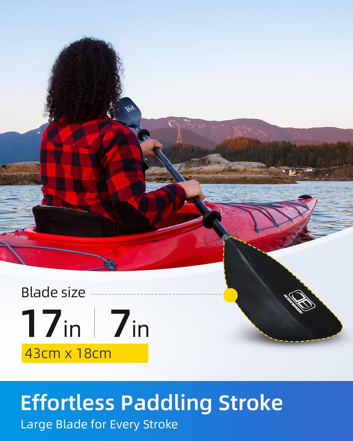 OCEANBROAD Kayak Paddle - Floatable 2-Piece Alloy Shaft Oar | 86in/218cm & 90.5in/230cm Options