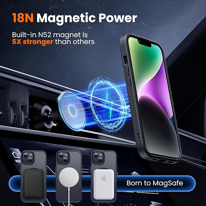 toushion 3 in 1 for iPhone Case Clear, Shockproof for iPhone 14, Matte Black