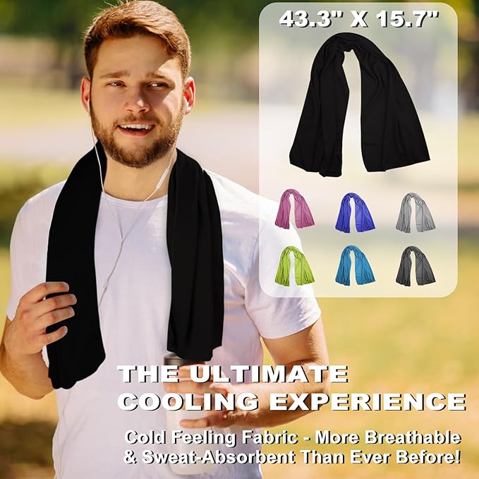Cooling Towels 43.3" x 15.7" - Ice Towel, Sweat Towel, Cooling Towels for Neck & Face & Cooling Neck Wraps for Summer Heat - Neck Cooler for Quick Cool Down for Gym, Running, Golf, Yoga & Sports