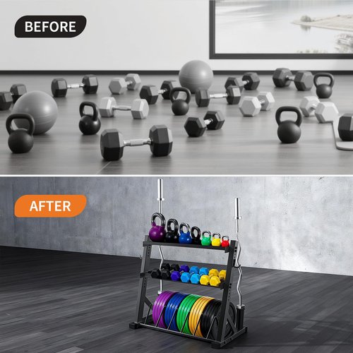 GarveeLife 3 Tier Barbell Storage Racks,1000 LBS Capacity Adjustable Weight Rack for Dumbbell, Kettlebell, Barbell Bar(Q235 Carbon Steel)