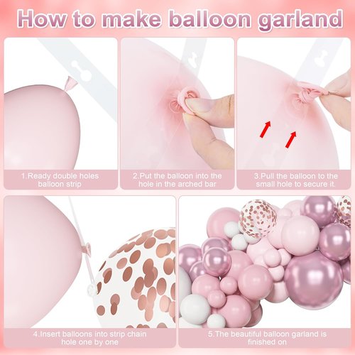 Amandir 153-Piece Pink & White Balloon Arch Garland Kit | Pastel Latex & Metallic Confetti Balloons for Weddings & Parties