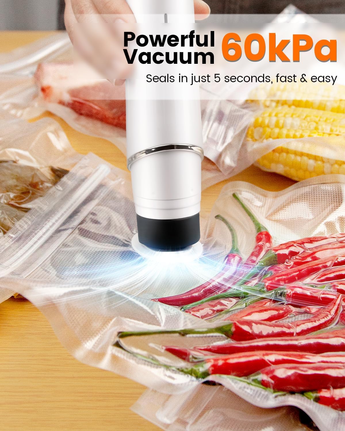 Skiennix Portable Vacuum Sealer - Powerful Handheld Food Sealer with 30 Reusable Bags | Compact & Cordless
