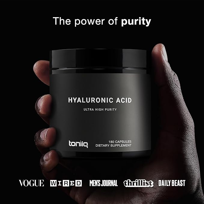 Hyaluronic Acid Supplements – Lab Tested 95% Ultra High Purity – Fermented and Bioavailable with Vitamin C – Third Party Lab Tested – 180 Capsules