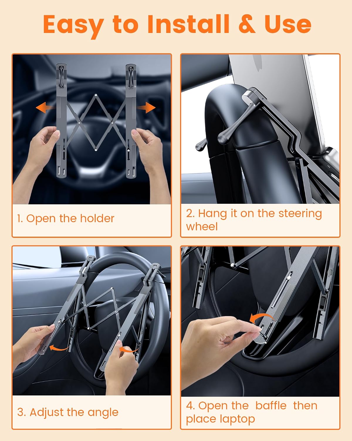 Steering Wheel Laptop Holder for Car SUV Pickup Truck Tesla -Silver