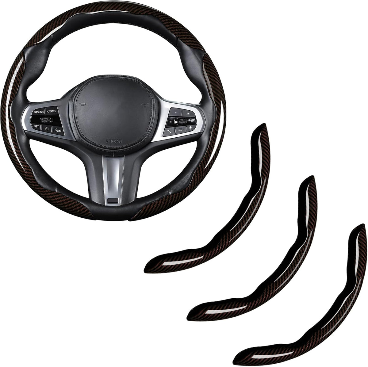 Carbon Fiber Steering Wheel Cover Universal 3pcs Protector Glossy Red