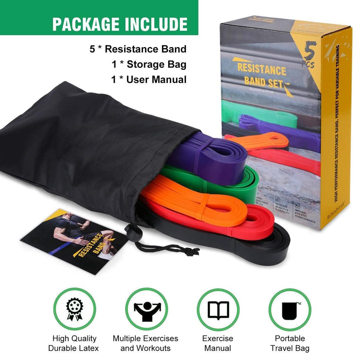 Skiennix Resistance Bands - Complete Pilates Essentials Kit for Effective Home Workouts | 5 Pieces