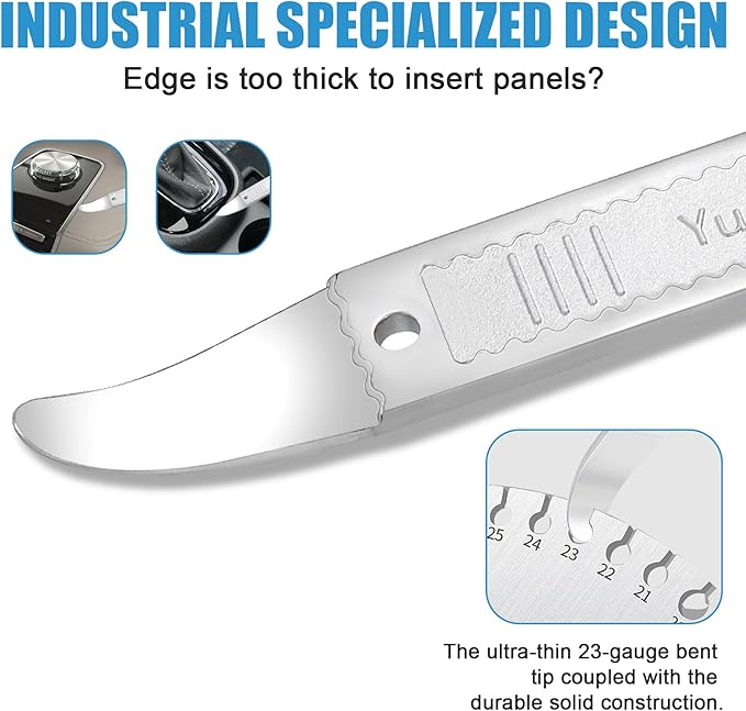 4140 Dual-purpose Steel Pry Bar, Multi-Function Trim Removal Tool for Automotive Panel,Planes Panel, Interior &exterior Trim Removal (Silver Pry Tool 2pc)