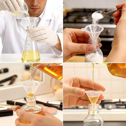 120 Pcs Mini Clear Plastic Funnel, Little Small Funnel Set Kit for Lab Bottles Essential Oils Perfumes Powder Spices Sand Art Capsule Kitchen
