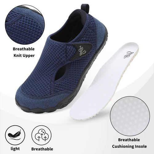 LeIsfIt Women's & Men's Breathable Barefoot Shoes Wide Toe Box Walking Shoes Non-Slip Lightweight Slip-On Shoes for Hiking, Casual Outings & Daily Use Navy, 8.5 Women/7.5 Men