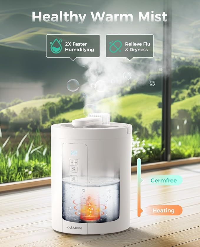 3L Stainless Steel Humidifier for Bedroom, Warm Mist Humidifiers Easy Clean, Steam Humidifier for Living Room, Whisper-Quiet and Filterless, with Sleep Mode and Timer, Auto-off Setting