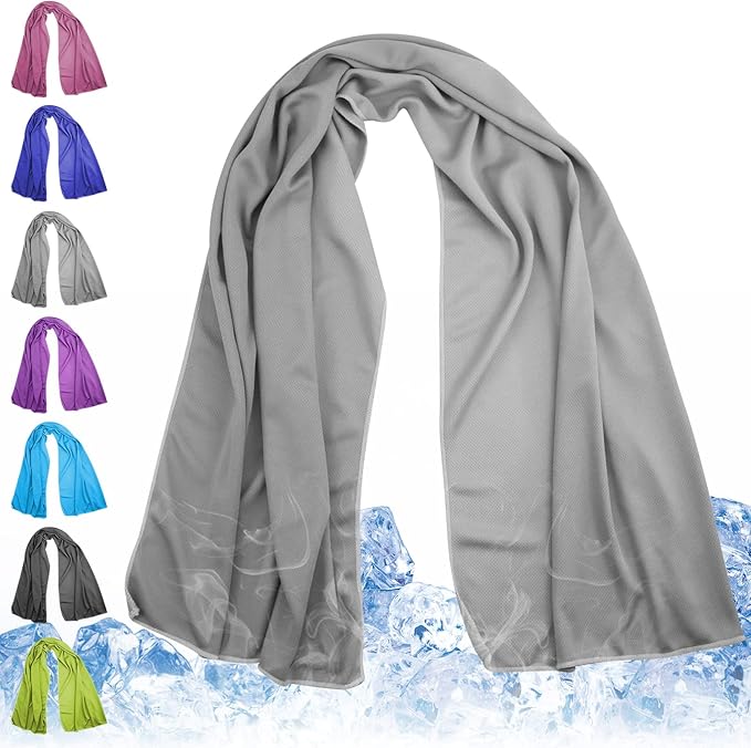 Cooling Towel for Neck and Face - 43.3" x 15.7" - Quick-Dry Microfiber - Ideal for Hot Weather, Gym, Fitness, Camping, Yoga - Light-Gray