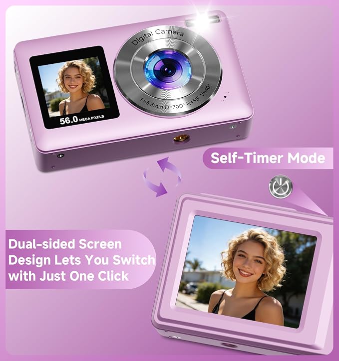 Compact Camera, 56MP Dual-Screen Digital Camera