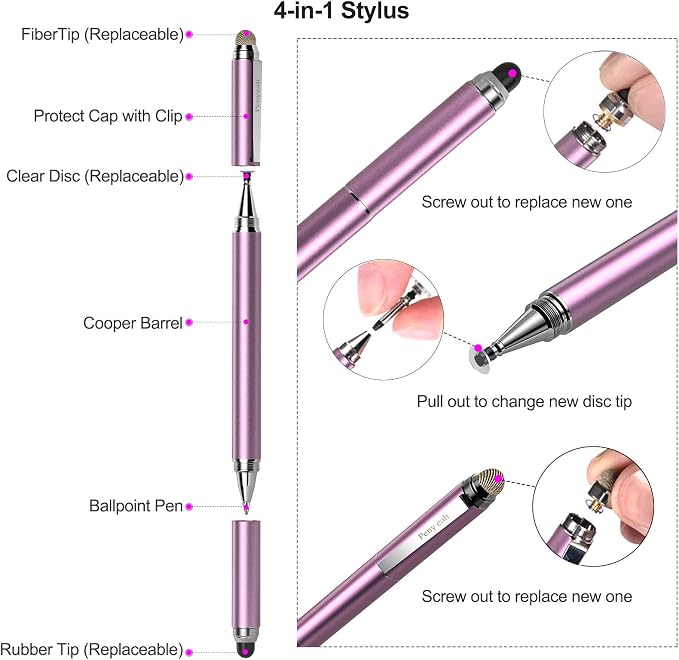 Penyeah 4-in-1 Stylus Pen for Touchscreens, Versatile Capacitive Stylus for