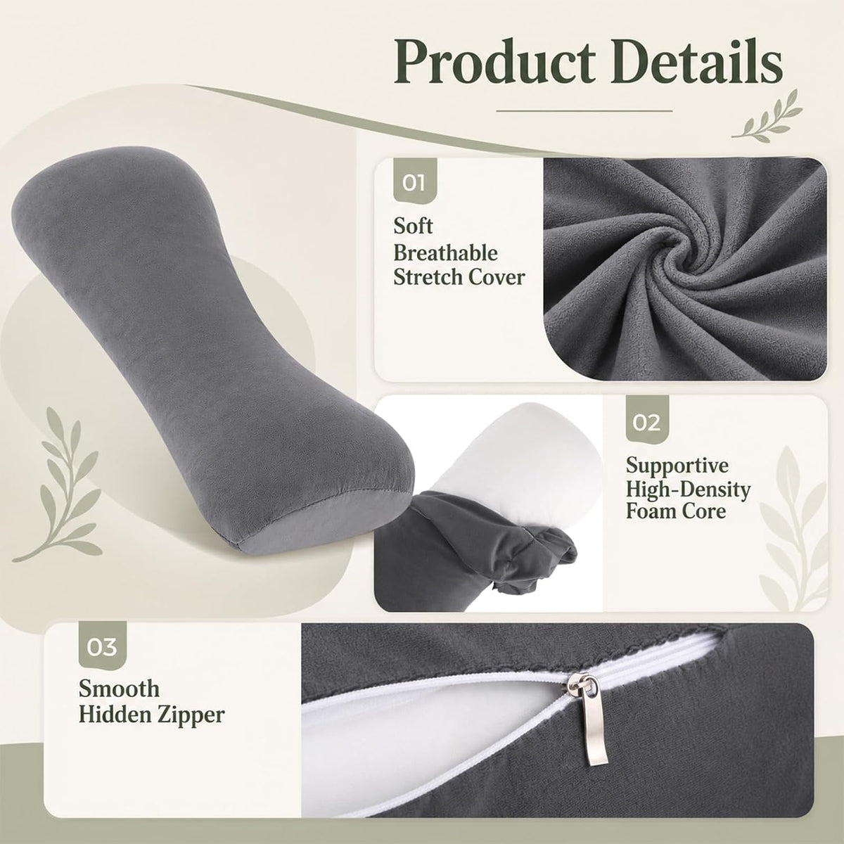 Lumbar Support Pillow for Bed, 19.7x7.9x3.9 in Ergonomic Sleep Cushion | Wraparound lower back support for side sleepers. Use in bed, office chair, or car seat. Multi-positional design for comfort
