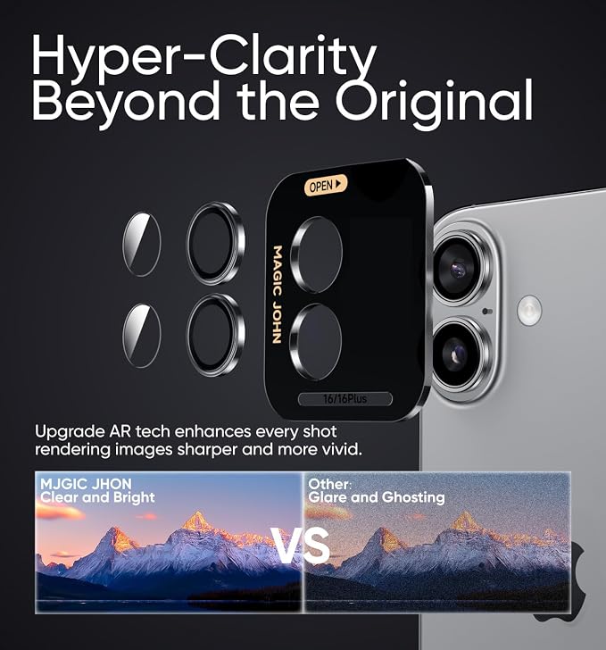 MAGIC JOHN for iPhone 16Plus/16 Camera Lens Protector 9H Aerospace Tempered