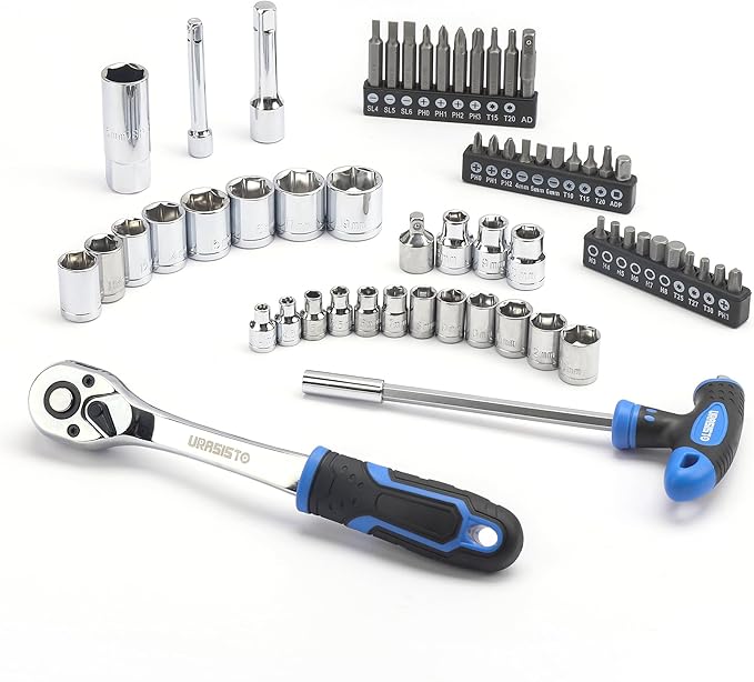 URASISTO 168-Piece Socket Wrench Auto Repair Tool Combination Package Mixed Tool Set Hand Tool Kit with Plastic Toolbox Storage Case