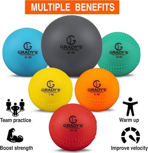 Grady's Pitching School Weighted Velocity Training Ball Set - Enhance Pitching & Arm Strength | 6 Balls & Carrying Case