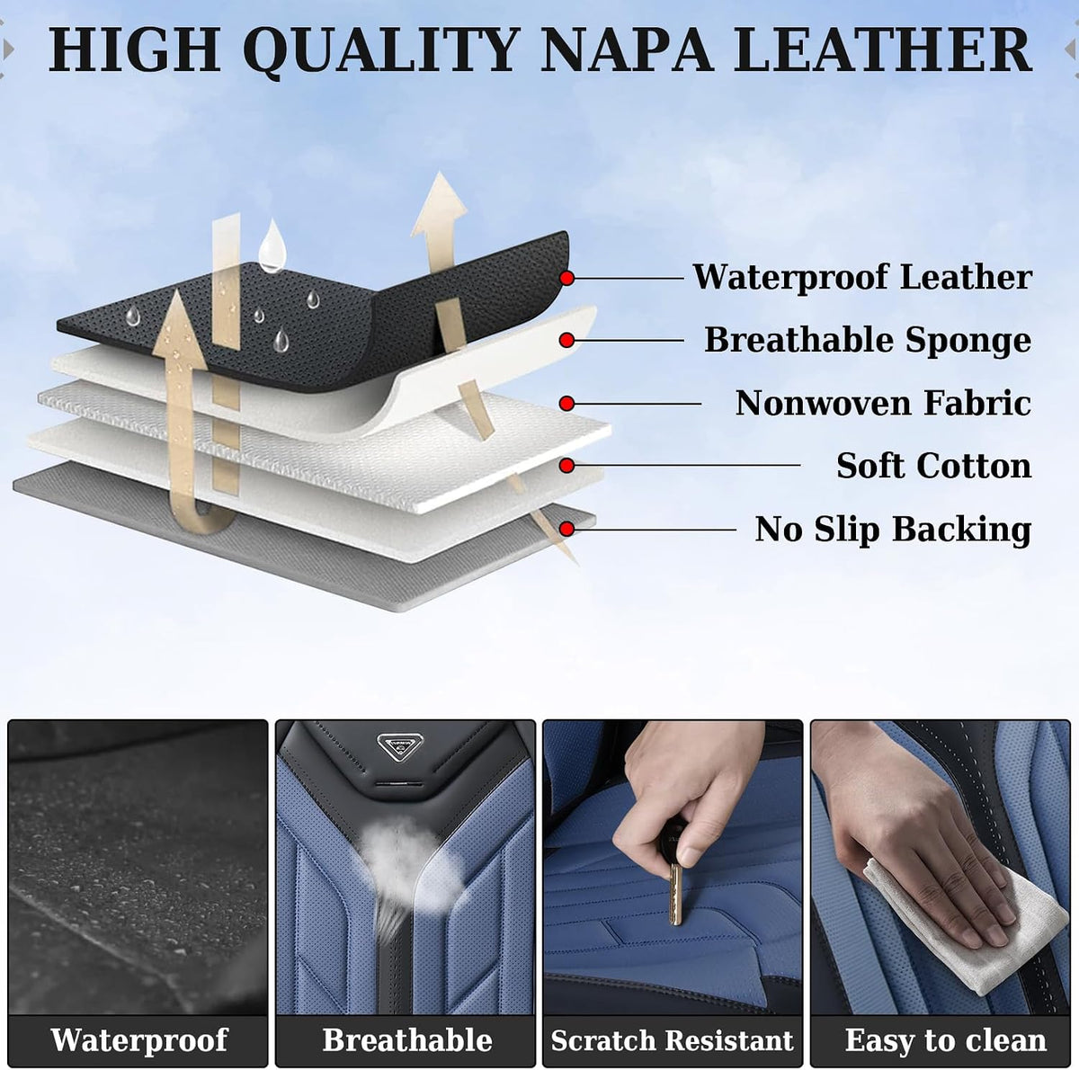 Coverado Seat Covers, Car Seat Covers Front Seats, Leather Seat Covers for Cars, Automotive Seat Covers Car Seat Protector Car Seat Cushion Universal Fit for Most Sedans SUV Pick-up Truck(Black&Blue)