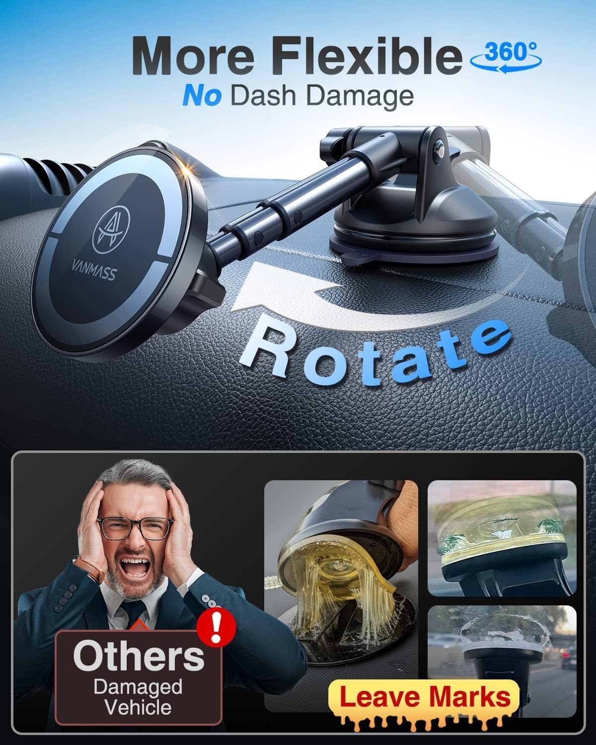 VANMASS for MagSafe Car Holder [Dash+Windshield+Vent] Magnetic Phone Mount