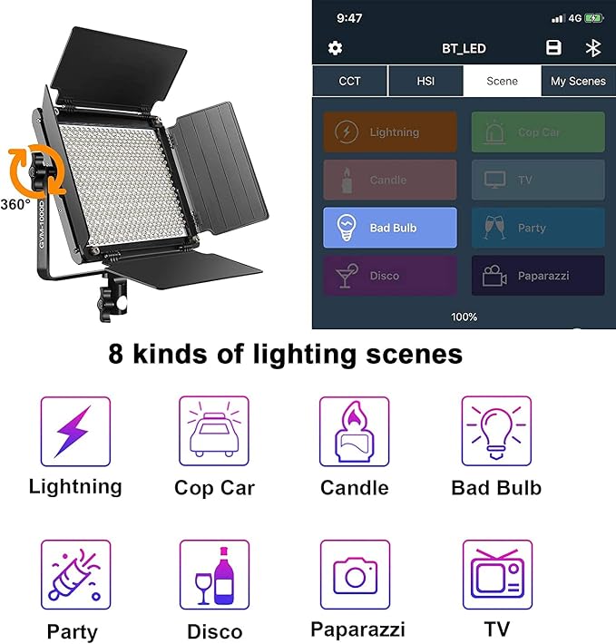 GVM RGB LED Video Light with Bluetooth Control, 360° Full Color 1000D PRO Video